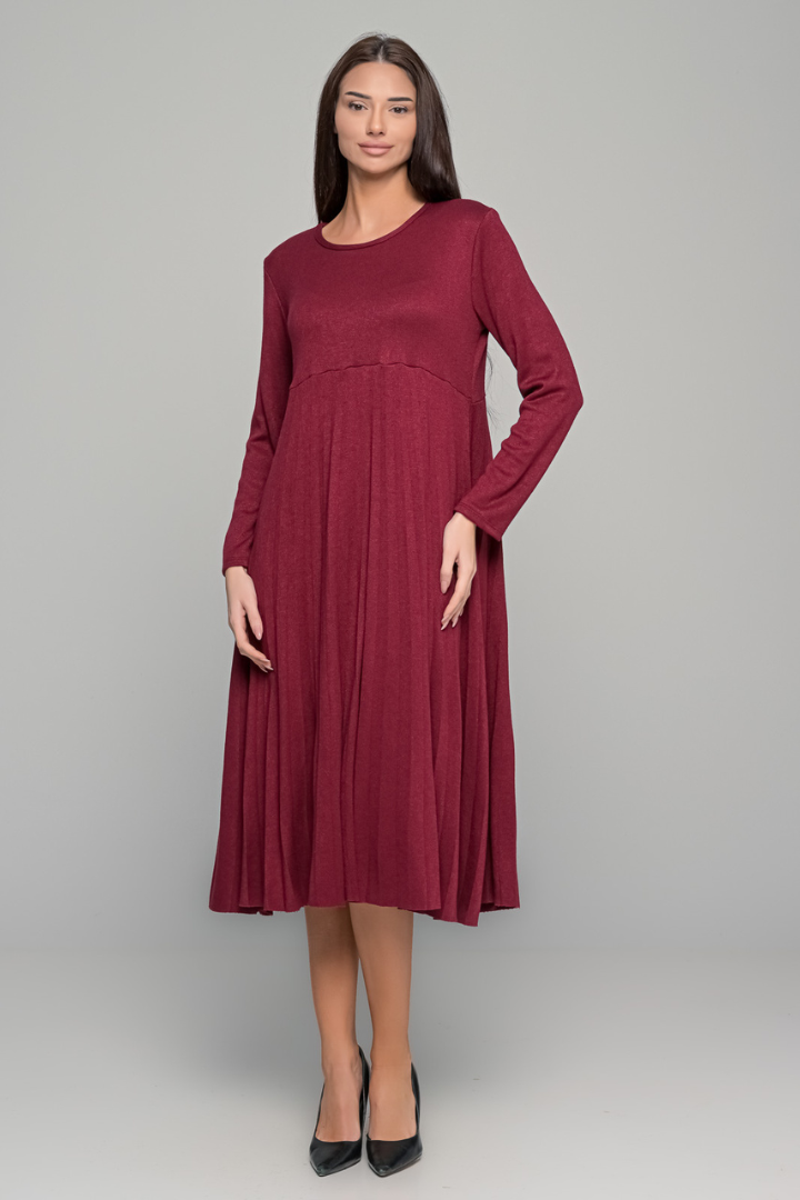 Elsbeth™ | Plissiertes Midikleid mit langen Ärmeln