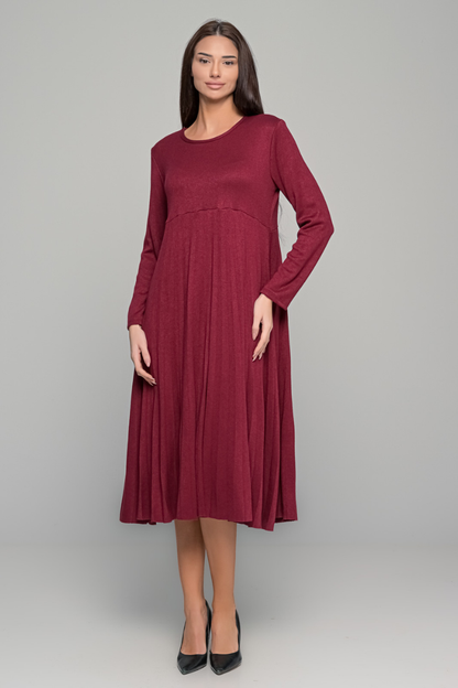 Elsbeth™ | Plissiertes Midikleid mit langen Ärmeln