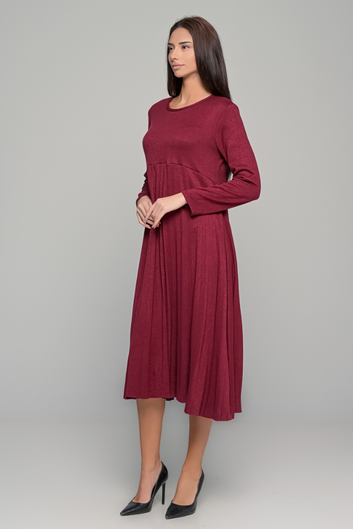 Elsbeth™ | Plissiertes Midikleid mit langen Ärmeln