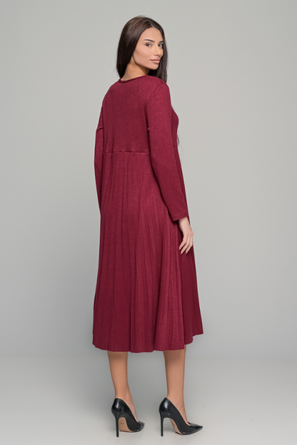 Elsbeth™ | Plissiertes Midikleid mit langen Ärmeln