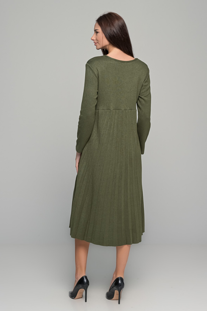 Elsbeth™ | Plissiertes Midikleid mit langen Ärmeln