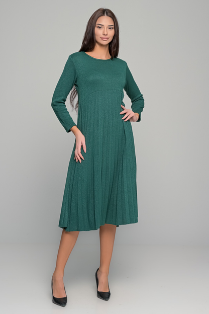 Elsbeth™ | Plissiertes Midikleid mit langen Ärmeln