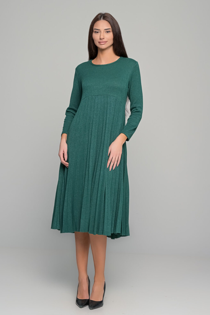 Elsbeth™ | Plissiertes Midikleid mit langen Ärmeln