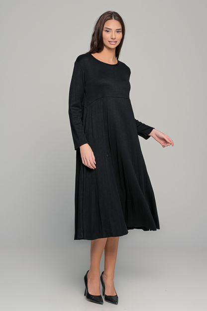 Elsbeth™ | Plissiertes Midikleid mit langen Ärmeln