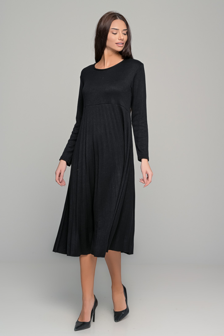 Elsbeth™ | Plissiertes Midikleid mit langen Ärmeln