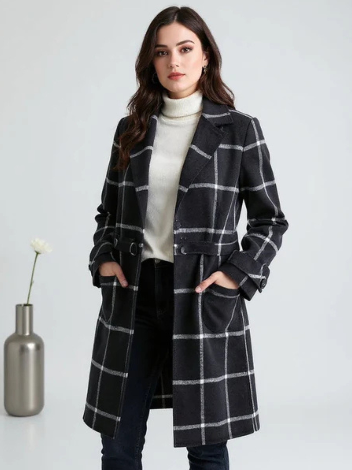 Josephine™ | Eleganter karierter Wollmantel