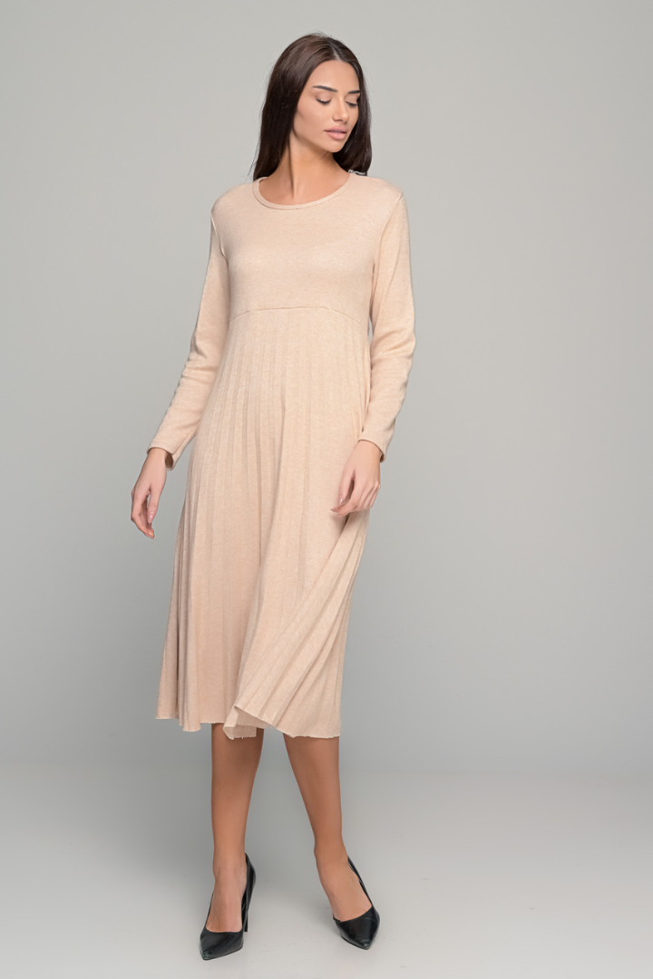 Elsbeth™ | Plissiertes Midikleid mit langen Ärmeln