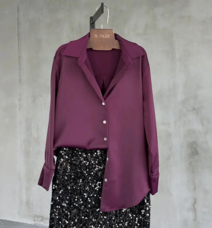 Jette™ | Bluse mit Knopfleiste und Paillettenrock-Set