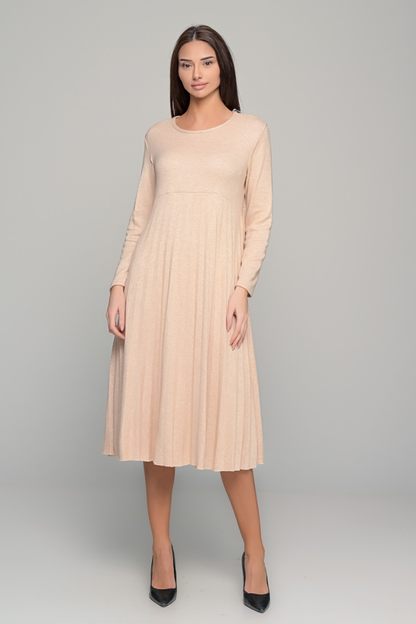 Elsbeth™ | Plissiertes Midikleid mit langen Ärmeln