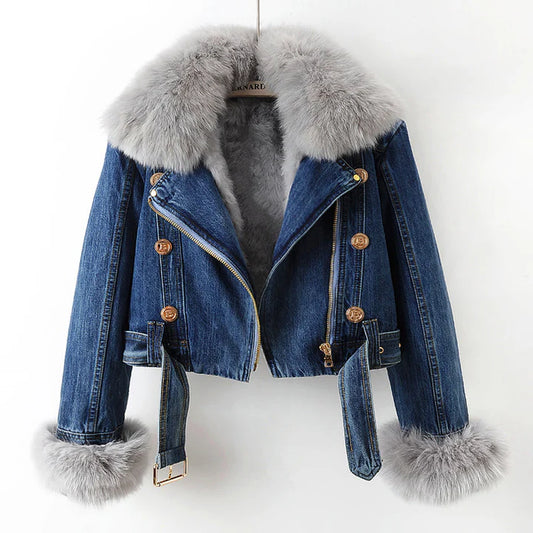 Sigrid™ | Jeansjacke mit Fellfutter
