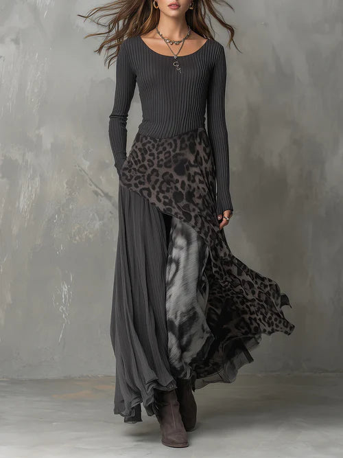 Dagmar™ | Gestreiftes Maxikleid mit Leopardenmuster