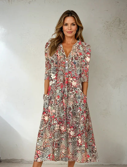 Narella™ | Vintage-Midikleid mit floralem Print