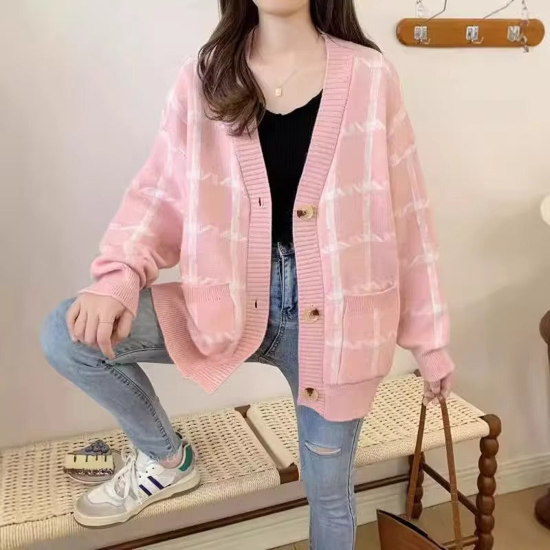 Darsine™ | Langärmlige karierte Strickjacke