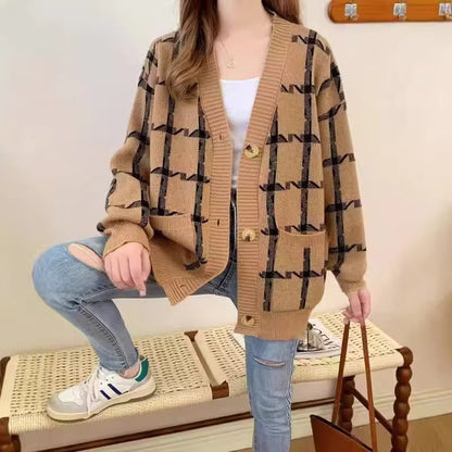 Darsine™ | Langärmlige karierte Strickjacke