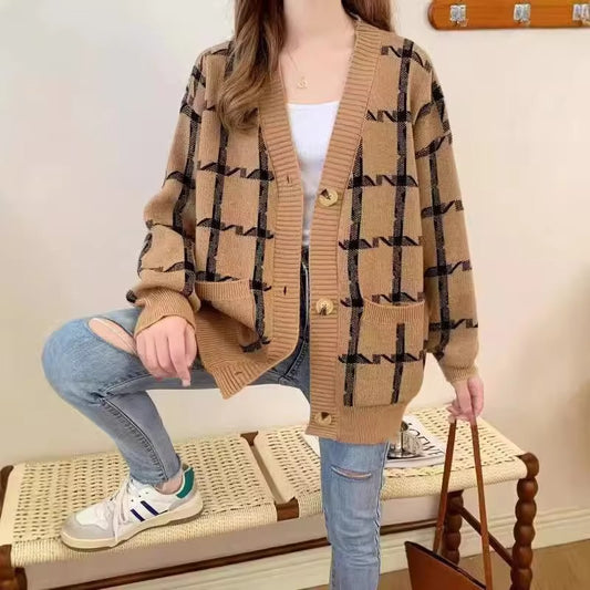 Darsine™ | Langärmlige karierte Strickjacke