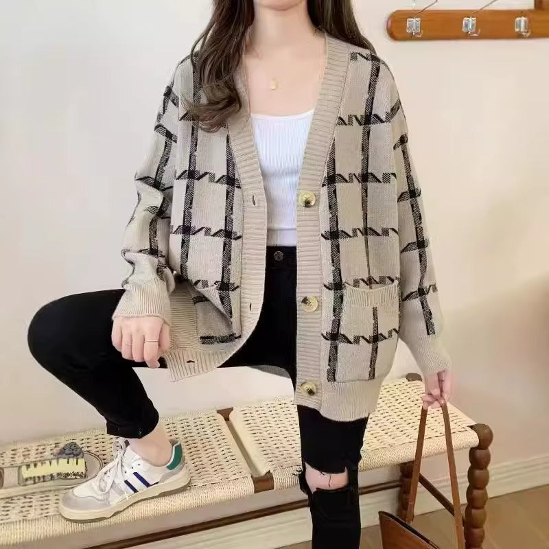 Darsine™ | Langärmlige karierte Strickjacke