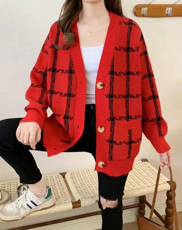 Darsine™ | Langärmlige karierte Strickjacke