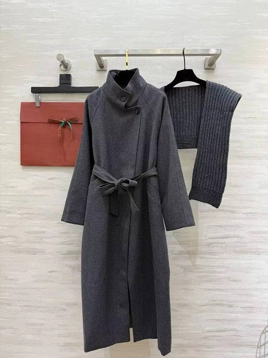 Kaevia™ | Langer Wollmischmantel mit Gürtel