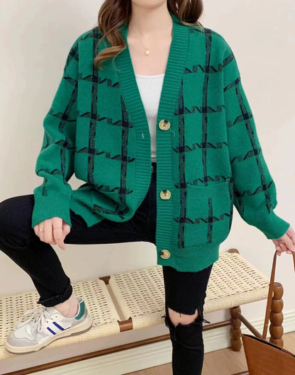 Darsine™ | Langärmlige karierte Strickjacke