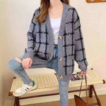 Darsine™ | Langärmlige karierte Strickjacke